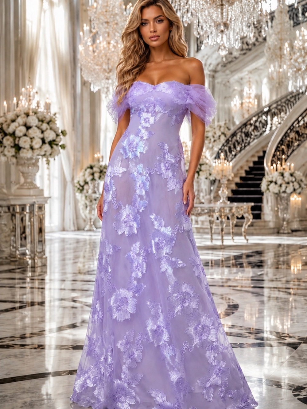 NWT La
vender Off the Shoulders Formal Gown Sz 16 Wedding Guest Gala Military